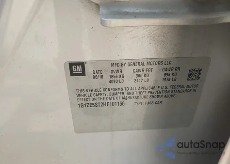 2017 Chevrolet Malibu 1Lt z USA, uszkodzony, nr VIN 1G1ZE5ST2HF101166